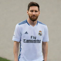 Lionel Messi wearing a Real Madrid football shirt