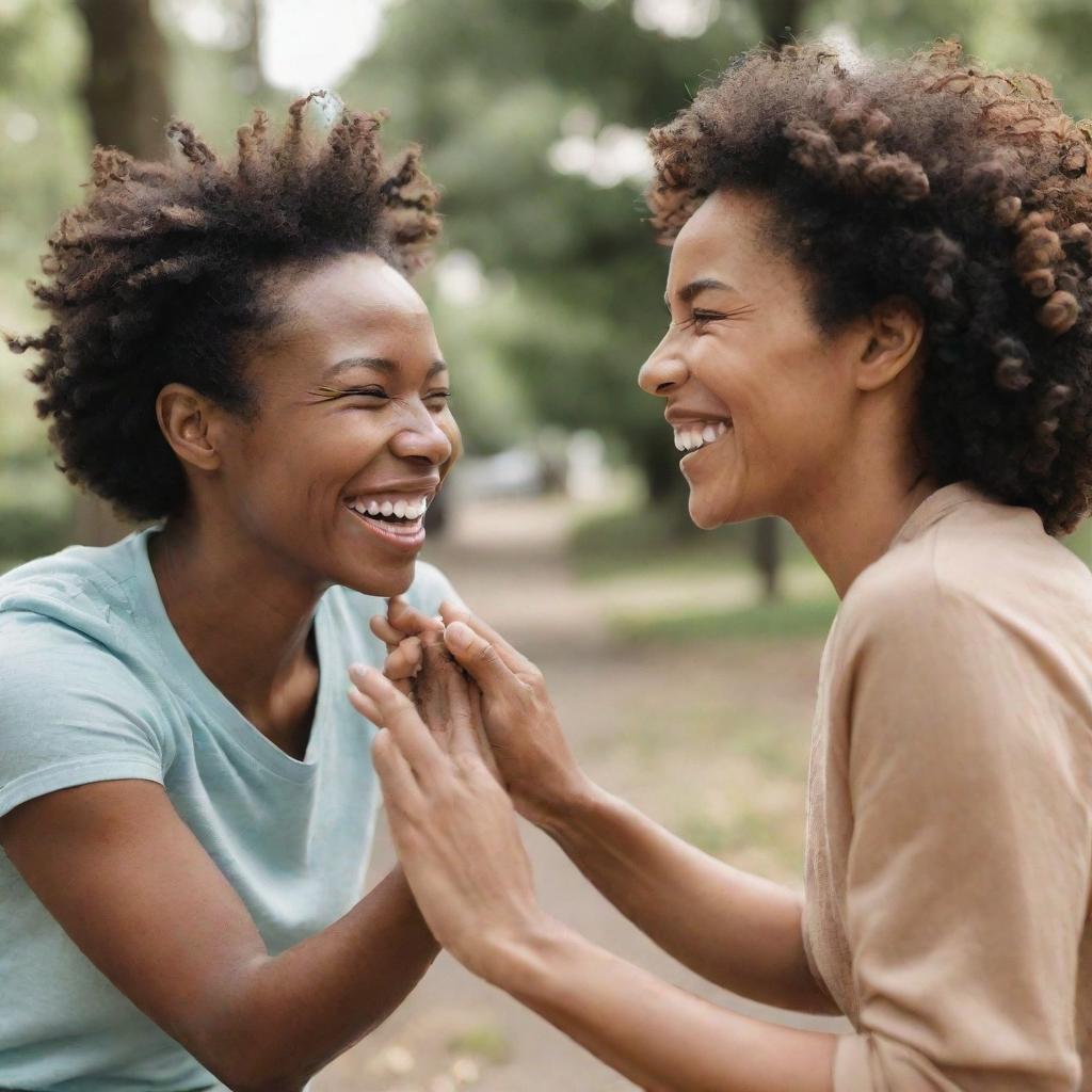 Depiction of the most attractive form of human interaction, showcasing profound connection, engaged conversation, shared laughter, mutual respect, and acts of kindness and compassion