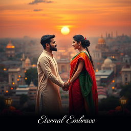 A stunning cinematic love film poster showcasing a modern Indian couple deeply in love