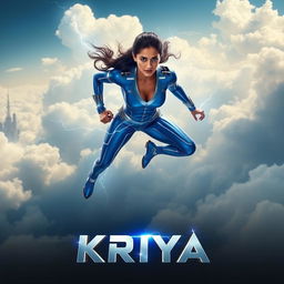 A dramatic and cinematic sci-fi action superhero film poster featuring a 27-year-old Indian woman with extraordinary thunder superpowers