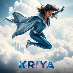 A dramatic and cinematic sci-fi action superhero film poster featuring a 27-year-old Indian woman with extraordinary thunder superpowers