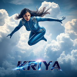 A dramatic and cinematic sci-fi action superhero film poster featuring a 27-year-old Indian woman with extraordinary thunder superpowers