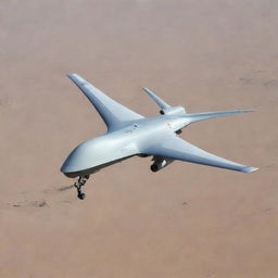 An Iranian drone soaring in the sky, highlighting intricate design, advanced technology, and striking features equipped for surveillance or defense