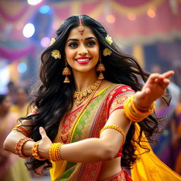 A stunning desi dancer in traditional attire, showcasing vibrant colors and intricate designs