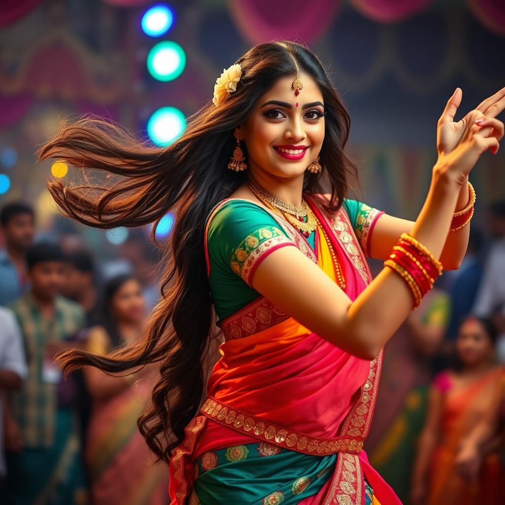 A stunning desi dancer in traditional attire, showcasing vibrant colors and intricate designs