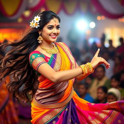 A stunning desi dancer in traditional attire, showcasing vibrant colors and intricate designs