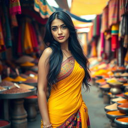 A beautiful South Asian woman with long black hair and an attractive physique