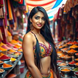 A beautiful South Asian woman with long black hair and an attractive physique