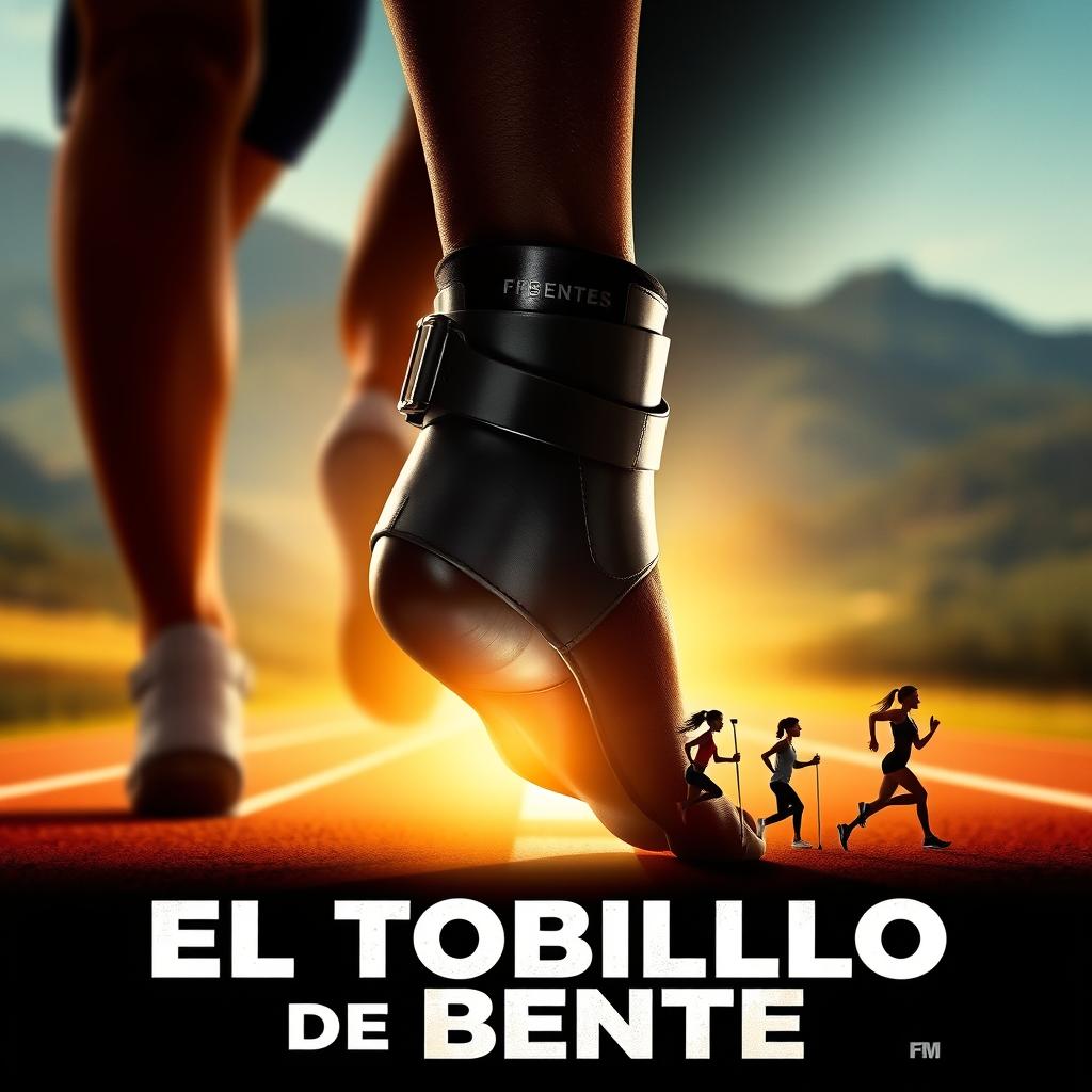 A movie poster for 'El Tobillo de Bente' featuring a dramatic central image of Bente's ankle, wrapped in a shiny surgical brace, portrayed with a heroic flair