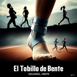 A movie poster for 'El Tobillo de Bente' featuring a dramatic central image of Bente's ankle, wrapped in a shiny surgical brace, portrayed with a heroic flair