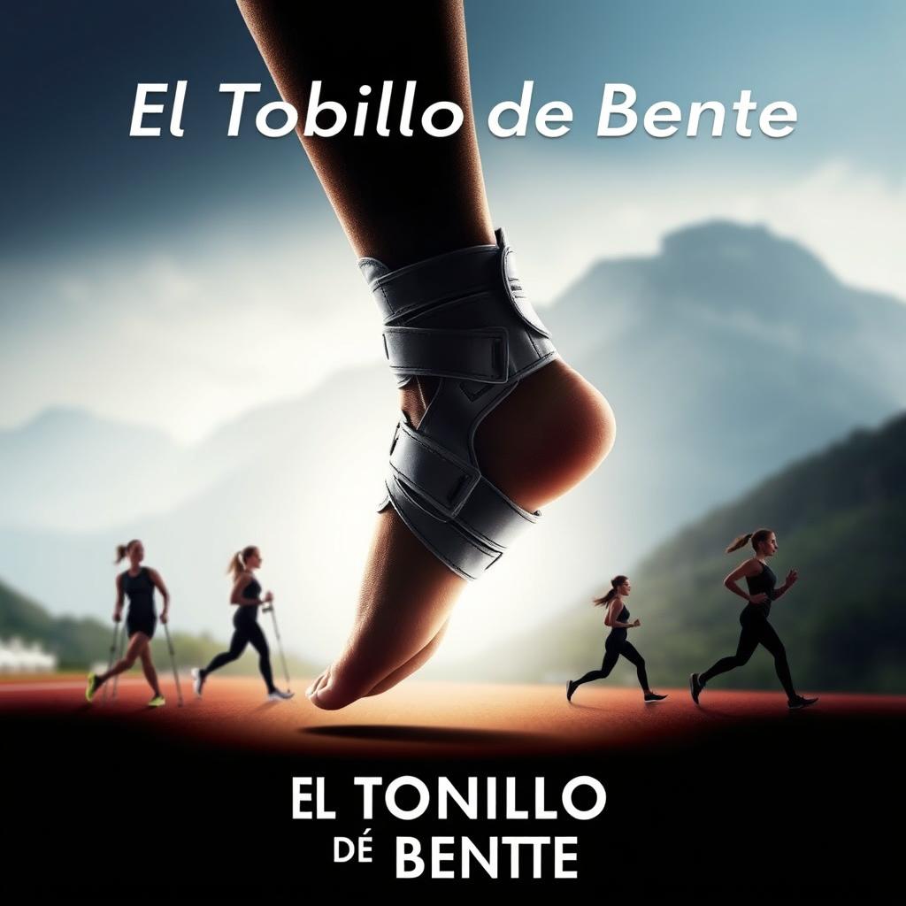 A movie poster for 'El Tobillo de Bente' featuring a dramatic central image of Bente's ankle, wrapped in a shiny surgical brace, portrayed with a heroic flair