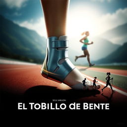 A movie poster for 'El Tobillo de Bente' featuring a dramatic central image of Bente's ankle, wrapped in a shiny surgical brace, portrayed with a heroic flair