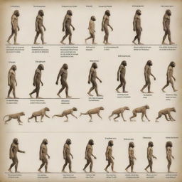 A visual timeline of human evolution from early human beings to the last generation of humanity, showcasing physical changes, technological advancement, and societal development