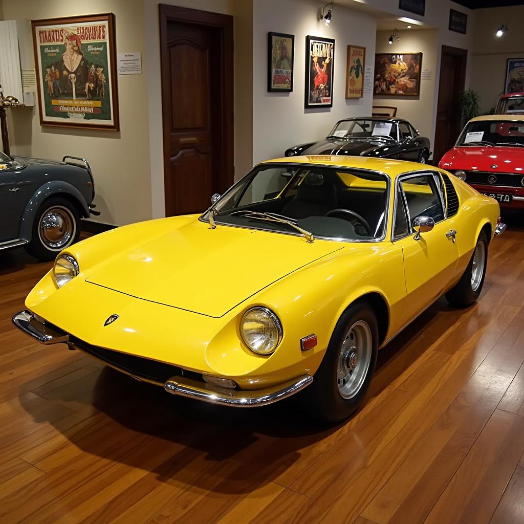 A classic Lamborghini Jarama, beautifully restored and showcased in a vintage car exhibition