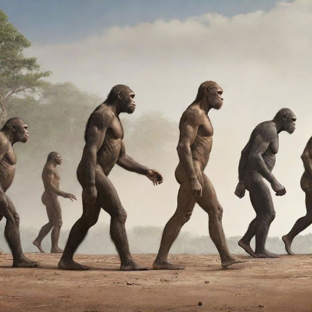 A depiction of the final stage of human evolution, showcasing potential significant changes in physical features, cognitive abilities, and adaptations to environmental and societal changes