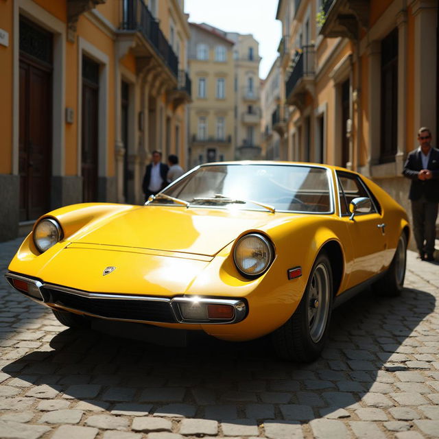 A classic Lamborghini Urraco, showcasing its iconic Italian sports car design from the 1970s