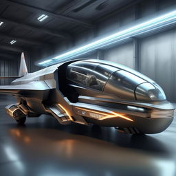 A futuristic jet fighter, transforming from a sleek commando van, complete with aerodynamic design and state-of-the-art weaponry.