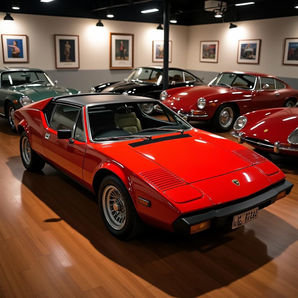 A classic Lamborghini Jalpa, beautifully restored and showcased in a striking red color with black leather interior details