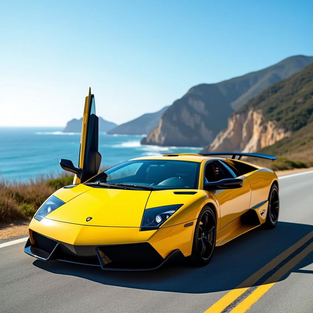 The iconic Lamborghini Murciélago, showcasing its bold and aggressive design with a vibrant yellow exterior and striking black accents