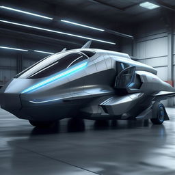 A futuristic jet fighter, transforming from a sleek commando van, complete with aerodynamic design and state-of-the-art weaponry.