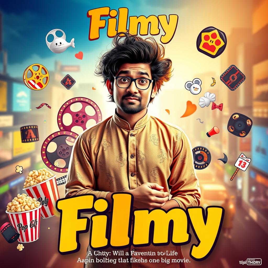 A colorful and engaging cinematic comedy film poster titled 'Filmy'