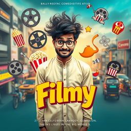 A colorful and engaging cinematic comedy film poster titled 'Filmy'