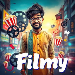 A colorful and engaging cinematic comedy film poster titled 'Filmy'