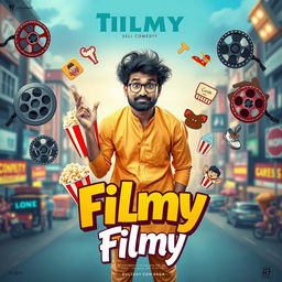 A colorful and engaging cinematic comedy film poster titled 'Filmy'