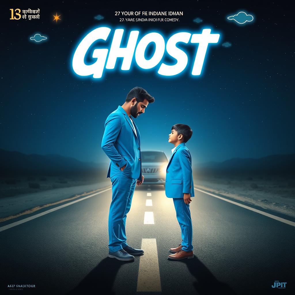 A captivating and whimsical cinematic sci-fi comedy film poster titled 'Ghost:Dost'