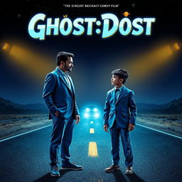 A captivating and whimsical cinematic sci-fi comedy film poster titled 'Ghost:Dost'