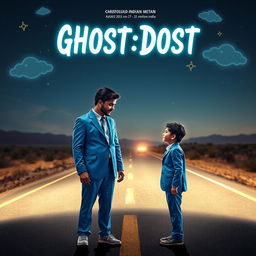 A captivating and whimsical cinematic sci-fi comedy film poster titled 'Ghost:Dost'