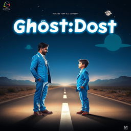 A captivating and whimsical cinematic sci-fi comedy film poster titled 'Ghost:Dost'