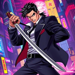 A striking character inspired by Scarface, depicted as a fierce swordsman with a sleek, stylish look