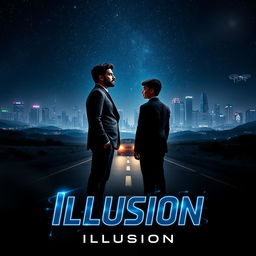 An electrifying and dynamic cinematic action sci-fi film poster titled 'Illusion'