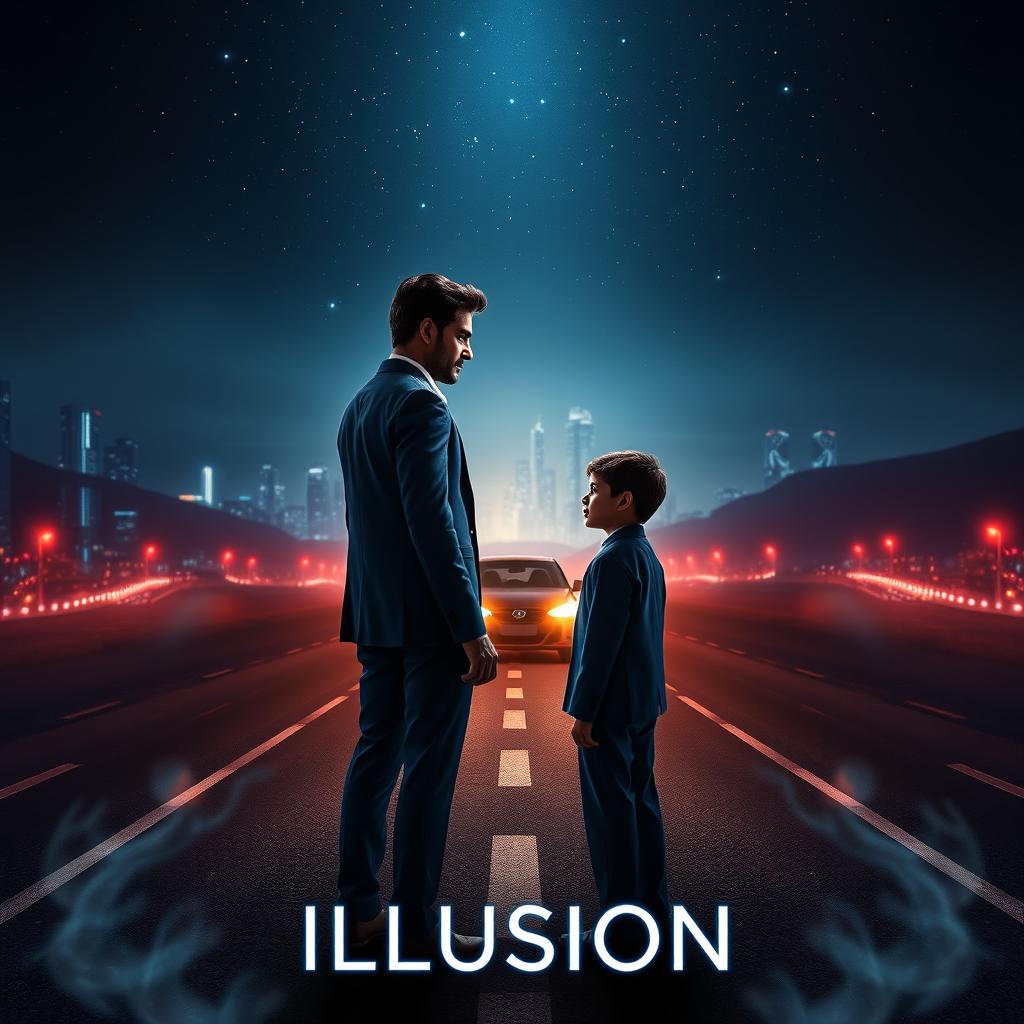 An exhilarating cinematic action sci-fi film poster titled 'Illusion'