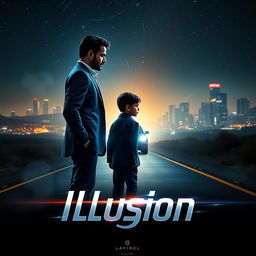 An exhilarating cinematic action sci-fi film poster titled 'Illusion'