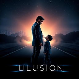 An exhilarating cinematic action sci-fi film poster titled 'Illusion'