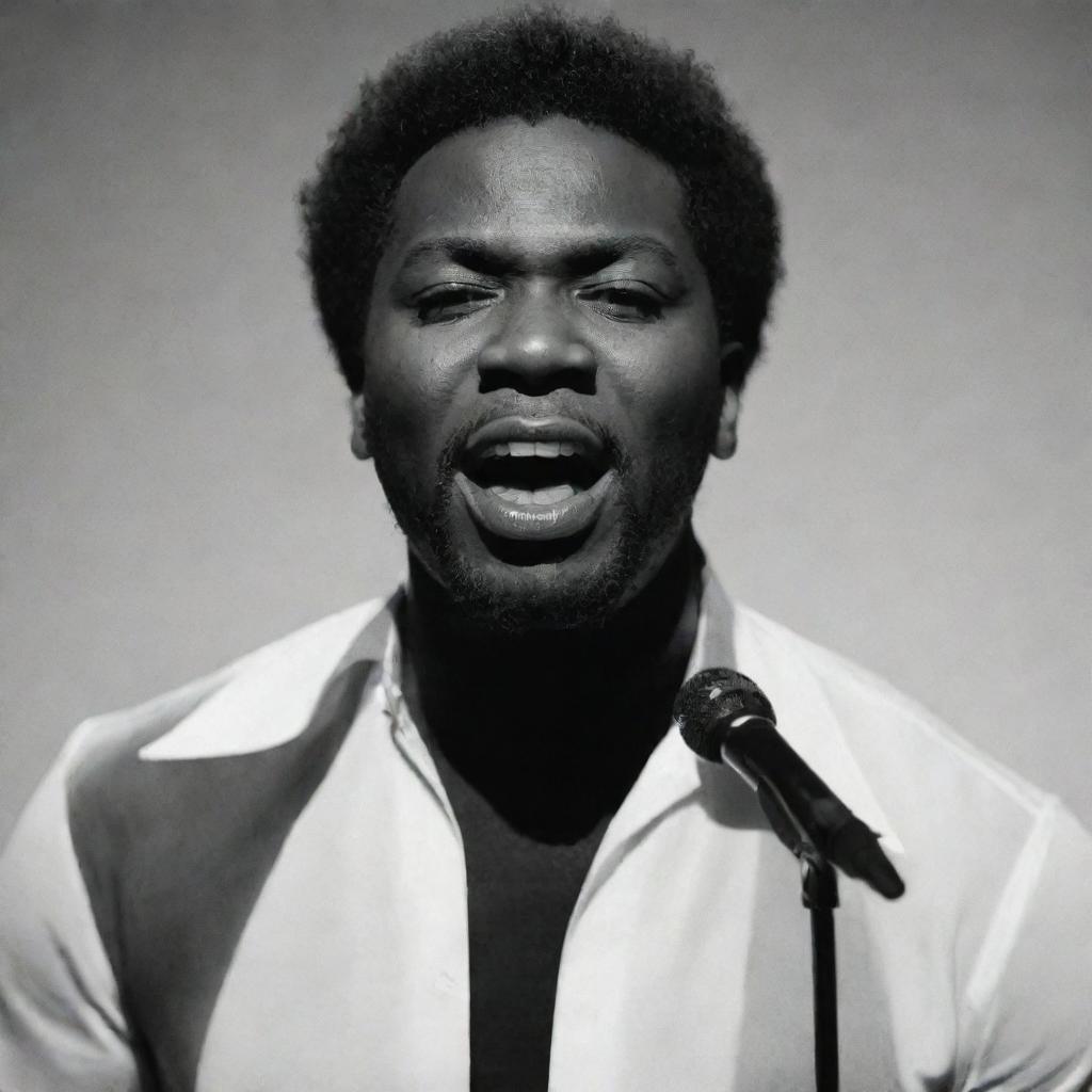 An expressive African-American singer pouring his soul into a powerful vocal performance