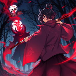 A captivating scene influenced by the Demon Slayer anime, focusing on a character with fiery red accents in their outfit, embodying the spirit of a demon slayer