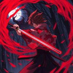 A captivating scene influenced by the Demon Slayer anime, focusing on a character with fiery red accents in their outfit, embodying the spirit of a demon slayer