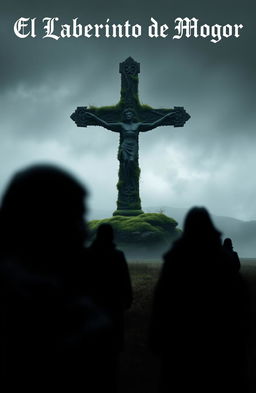 A dark realism scene with a Celtic touch, featuring blurred silhouettes of people shrouded in mist