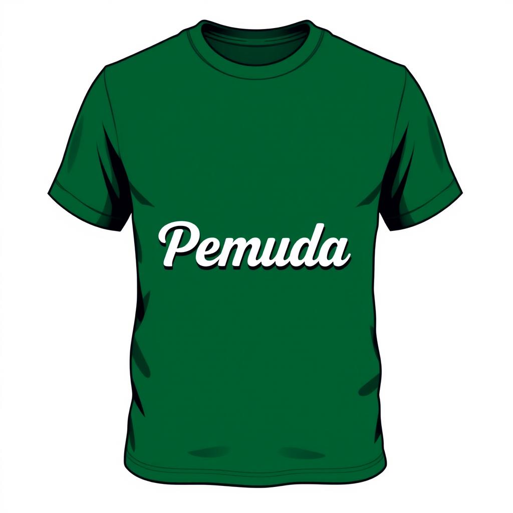 A plain green bottle t-shirt design featuring the word 'Pemuda' prominently displayed in a stylish, modern font at the center