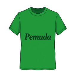 A plain green bottle t-shirt design featuring the word 'Pemuda' prominently displayed in a stylish, modern font at the center