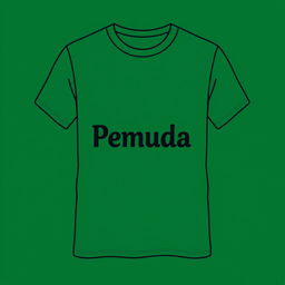 A plain green bottle t-shirt design featuring the word 'Pemuda' prominently displayed in a stylish, modern font at the center
