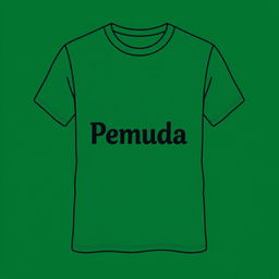 A plain green bottle t-shirt design featuring the word 'Pemuda' prominently displayed in a stylish, modern font at the center