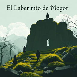 A realism scene featuring silhouettes of people, with elements reminiscent of Galicia such as stone and moss