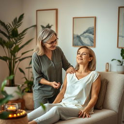 A serene therapy session showcasing the principles of Reichian therapy, featuring a calm, soothing environment