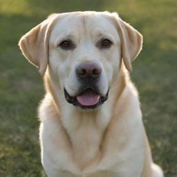 A friendly Labrador retriever named Max, sunlight reflecting off his golden fur.