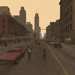 A dynamic screenshot from the video game GTA San Andreas, showcasing the iconic cityscape and characters in action.