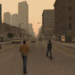 A dynamic screenshot from the video game GTA San Andreas, showcasing the iconic cityscape and characters in action.